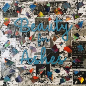 Acrylics, printed photos on paper, melted crayon, wood, and ash on canvas. Measures 12x12. SOLD Beauty for Ashes Canvas, Megan Joy Chapman, Art