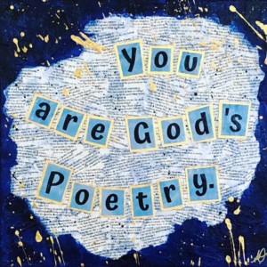 Ink, paper, and acrylics on canvas. Measures 12x12. God's Poetry Canvas, Megan Joy Chapman, Art