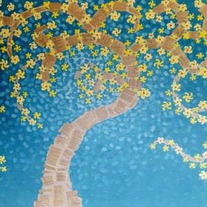 Acrylics and Bible paper on canvas. Measures 36x48. SOLD Plumeria Promise Tree Canvas, Megan Joy Chapman, Art