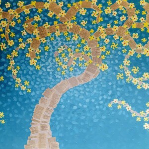 Acrylics and Bible paper on canvas. Measures 36x48. SOLD Plumeria Promise Tree Canvas, Megan Joy Chapman, Art