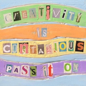 Original comprised acrylics and magazine clips on canvas. Original measures 12x12. Creativity is Contagious Pass it - Megan Joy Chapman